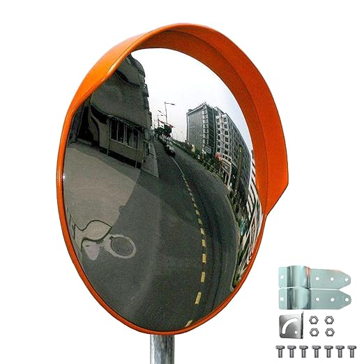 24 Inch Convex Mirror Outdoor, Security Driveway Mirror 24" PC Traffic Mirror Wide Angle with Adjustable Fixing Bracket for Garage, Warehouse, Blind Spot Mirror Indoor Outdoor 60CM