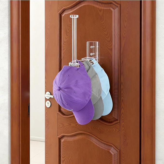 4 Pack Hat Racks for Baseball Caps, Clear Acrylic Hat Organizer Ball Hat Hook for Wall Baseball Cap Wall Mounted Hats Holder 