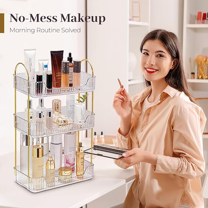 Aveniee Bathroom Counter Organizer, 3 Tier Perfume Skin Care Countertop Storage Shelf, Vanity Makeup Tray for Cosmetic Skinca