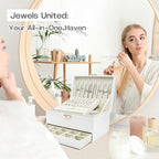 Jewelry Organizer Box, Jewelry Box Organizers for Women Girls, Jewellery Display Holder, 3 Layers Large Leather Jewels Storag