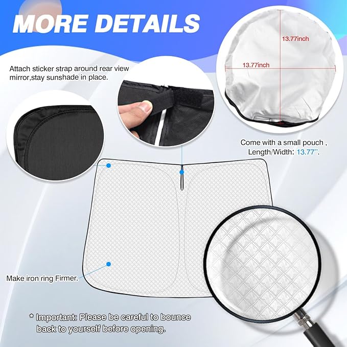 Windshield Sun Shade for Jeep Grand Wagoneer 2022-2025 2026 (Not for Jeep Wagoneer) Thicken 6-Layer Front Window Sunshade Cover Sun Visor Protector Foldable Block UV Rays Keep Vehicle Cool