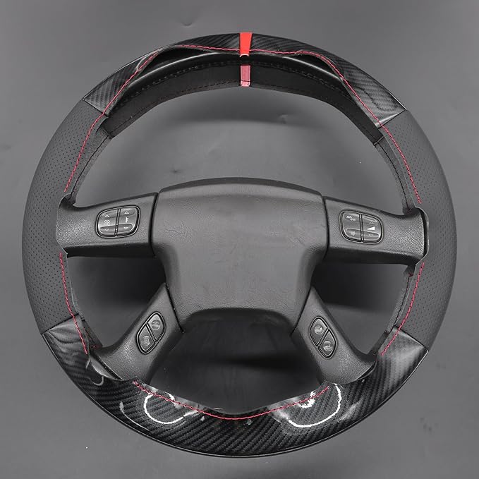 MEWANT Hand Stitch Steering Wheel Cover for Chevy Silverado 1500 2003-2006 Glossy PU Carbon Fiber Leather Steering Wrap