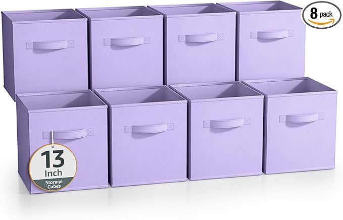 Sorbus 13 Inch Storage Bins - Sturdy Collapsible Fabric Storage Cubes with Handle - 8 Foldable Baskets for Organizing Clothes