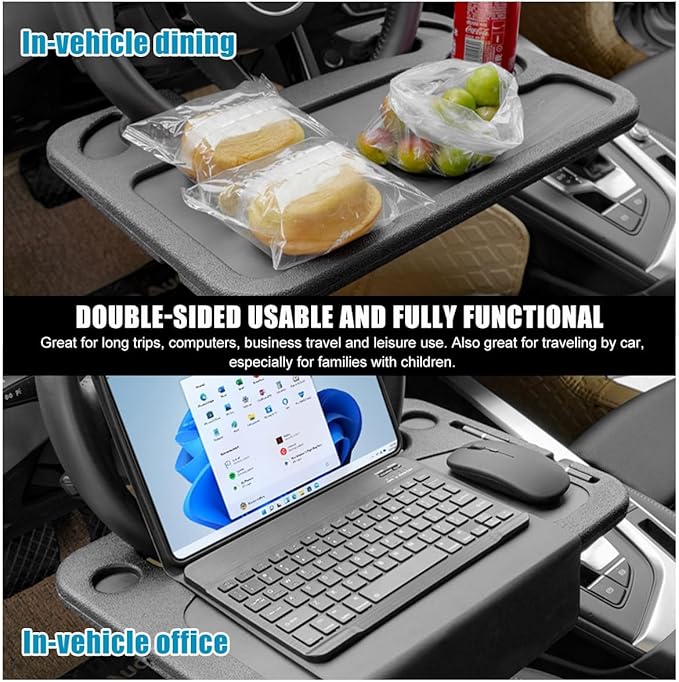 1 Pack Steering Wheel Tray for Dodge Ram 1500/2500/3500 Crew Cab 2013-2018, Portable Car Desk for Laptop Eating Auto Table Food Holder Black