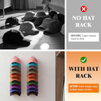YOUDENOVA 2 Pack Hat Organizer for Baseball Caps, Adhesive or Screw-Mounted Hat Rack Holds 40 Hats, Hat Storage Display for W