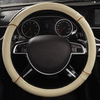 CAR PASS Line Rider Universal Fit Delux Leather Steering Wheel Cover, for suvs,sedans,Vans,Trucks for 14.7" to 15" (Beige)