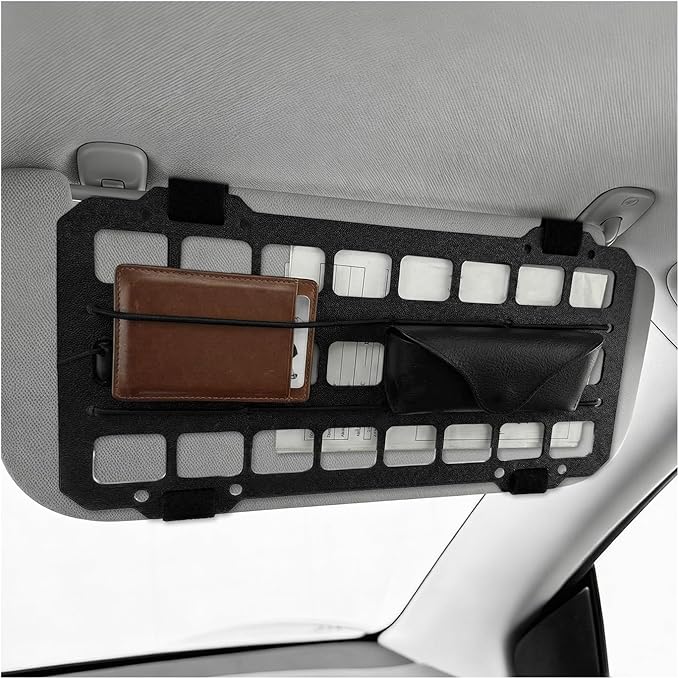 Car Visor Organizer MOLLE Panel, Auto Modular Storage Shelf MOLLE Panel with Mounting Straps, Rigid Tactical Gear Storage Rack EDC Pouch Tool for Most Vehicle Sun Visors (Visor Panel)