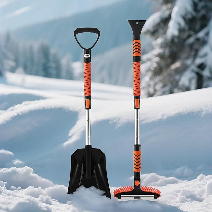 Snow Shovel and Snow Brush 42 in Extendable Snows Broom & Ice Scraper with 180° Pivoting Head Non-Slip Grip Portable Winter Snows Removal Tools for Cars Trucks SUVs Vehicle