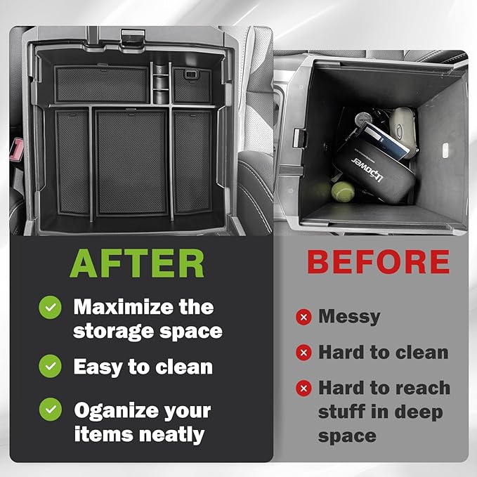 Muslogy Center Console Organizer for 2023-2025 2026 Ford F250 F350 F450 Super Duty Accessories Custom Fit Storage Box Divider(Fit with OEM Tray), Fits Bucket Seats Only, Not for Work Surface (Black)