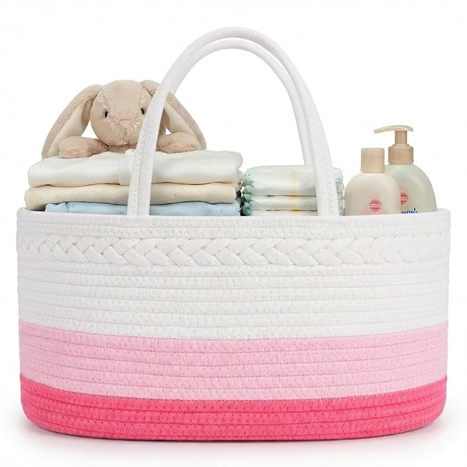 luxury little Diaper Caddy Organizer, Large Cotton Rope Nursery Baby Basket, Changing Table Organizer for Baby Diaper Storage
