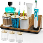 PARKMANI Bathroom Counter Organizer, Bathrooms Toothbrush Holder Set with 3 PCS Qtip Holder, Kids Electric Toothbrush and Too