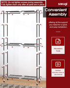 Sakugi Clothes Rack - 33.0" x 12.2" x 79.5" Clothing Rack with Shelves & Wheels, Multi-Functional Wardrobe Closet with Hooks,
