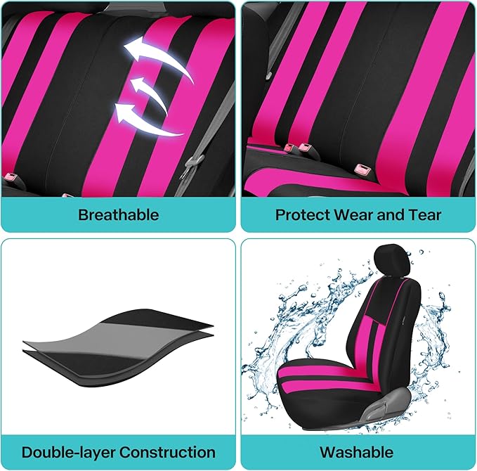 FH Group Car Seat Cover Full Set Striking Striped Car Seat Covers with Front Seat Covers and Rear Split Bench, Universal Fit 