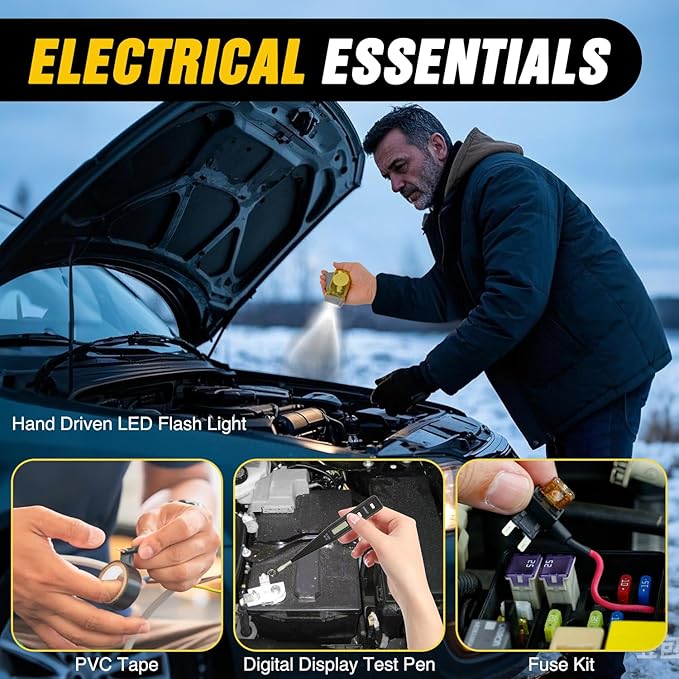 Nilight Car Emergency Kit with Jumper Cable Air Compressor Tire Repair Essential Tools First Aid Alligator Connector Electric