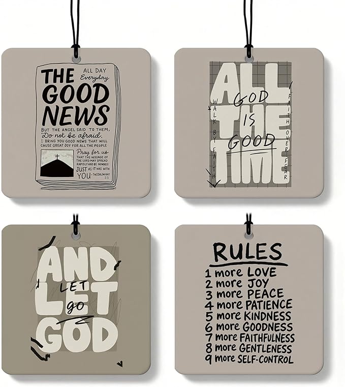 Neutral Christian Square Citrus Car Air Freshener 4 Pcs, Beige Religious Bible Verse Hanging Air Freshener for Cars Bathroom 