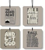 Neutral Christian Square Citrus Car Air Freshener 4 Pcs, Beige Religious Bible Verse Hanging Air Freshener for Cars Bathroom 