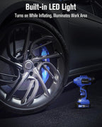 Avid Power Cordless Tire Inflator Portable Air Compressor, 20V Rechargeable Battery Tire Pump w/ 12V DC Power Adapter, Digital Pressure Gauge, Auto Air Pump for Many Inflatables (Blue)