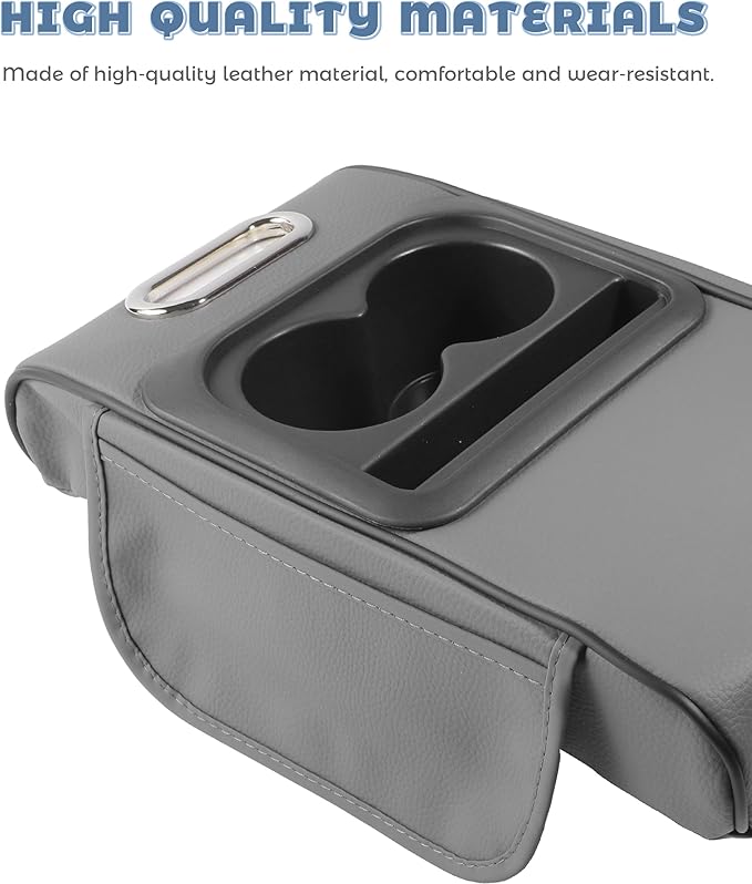 Car Armrest Storage Box,Car Accessories Console Organizers and Storage,Universal Waterproof Leather Console Cover with Cup Holder and Phone Holder,Suitable for Most Cars (Normal, Gray)