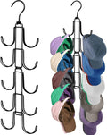 Hat Organizer for Closet, Collapsible Caps Rack with 10 Rotatable Large Hooks, Holds Up to 40 Baseball Caps, Metal Space Savi
