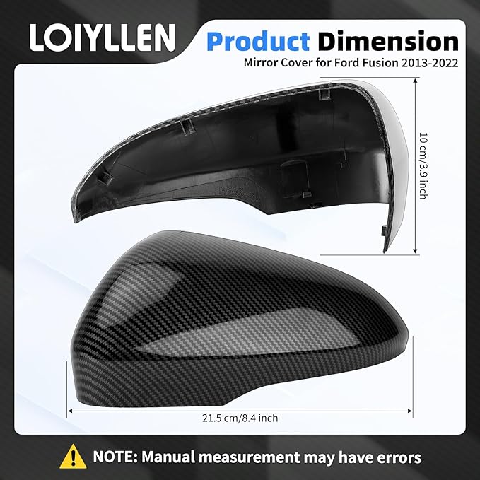 Driver Side Mirror Cover Replacement for Ford Fusion 2013 2014 2015 2016 2017 2018 2019 2020 2021 2022 - Left Side Mirror Covers, Rear View Mirror Cap Accessories Carbon Fibre, With Lamp