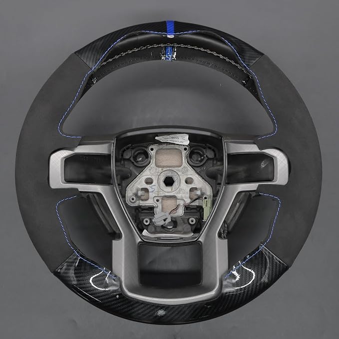 MEWANT DIY Black Athsuede Shiny PU Carbon Fiber Steering Wheel Cover for Ford F150 F250 F350 F450 Expedition 2018-2021