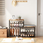 Shoe Rack,Freestanding Hidden Shoe Storage Organizer for Entryway, Shoe Bench Shelves for High Boot with Seat Cushion,Wood Sh