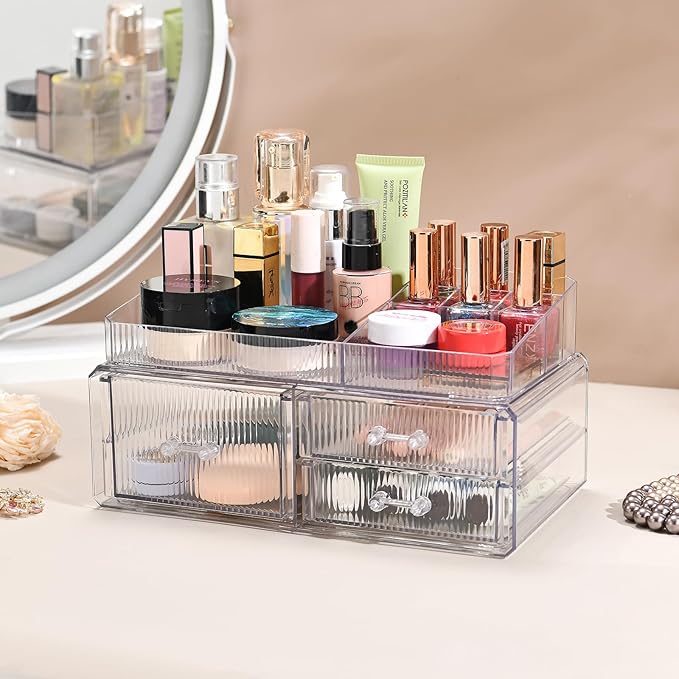 ZHIAI stackable storage drawer, cosmetics storage box, cosmetics and beauty product storage organizer, suitable for makeup ro