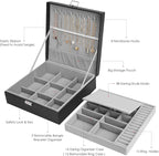 Jewelry Box, Jewelry Boxes for Women & Men with PU Leather, 2 Layer Large Jewelry Organizer Storage Case with Lock, for Neckl