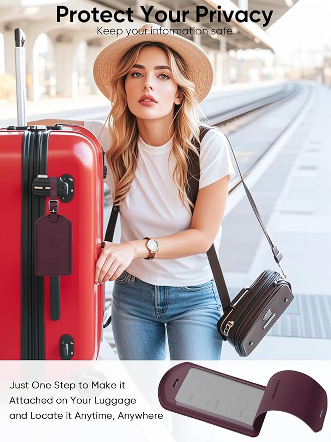 Luggage Tags Built-in Anti-Loss Tracker, Luxury Leather Luggage Tags for Suitcase, Travel Bags, Backpacks, Travel Organizer f