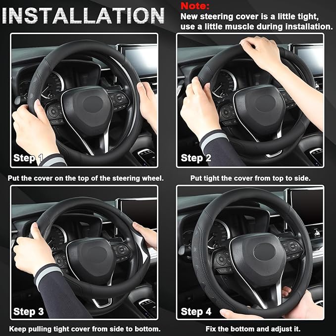 GIANT PANDA Car Steering Wheel Cover for Toyota RAV4,Camry,Highlander,Corolla,Prius,Tacoma,Standard Size - Black