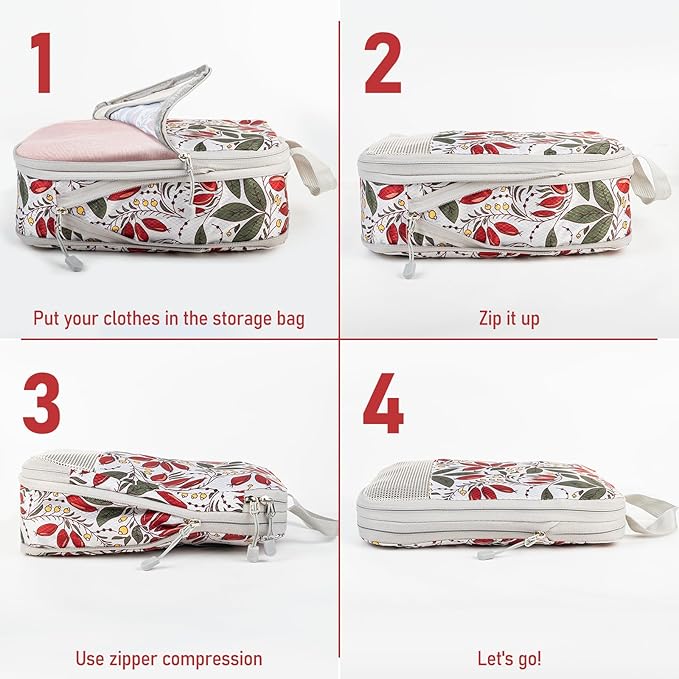 5 Set Compression Packing Cubes, Suitcase Organizer, Lightweight Travel Essentials, Compression Bags For Travel Accessories L