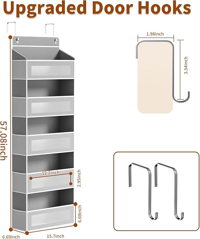 Over The Door Organizer, Over the Door Storage with 5 Large 10 Side Pockets, Hanging Door Organizer 44 lb Load Behind Door St