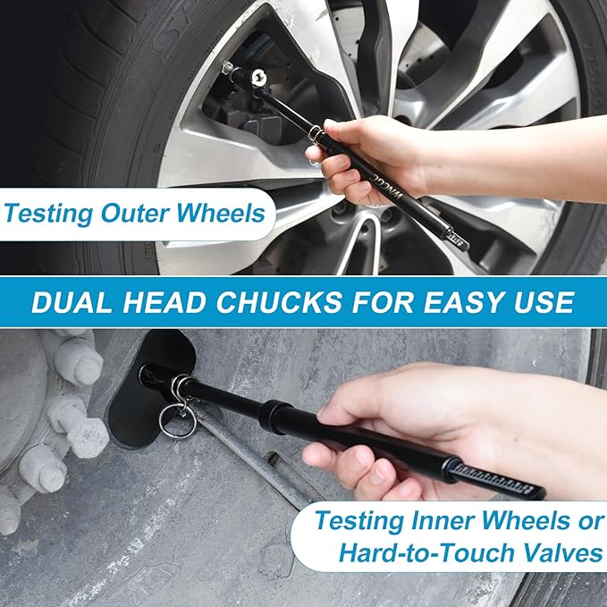 Dual Head Tire Pressure Gauge, Heavy Duty Air Gauge Tire Pressure with Two Side Aluminum Scaleplate, Truck Tire Gauges for Tire Pressure Range to 10-150 PSI, Black, 2 Pack