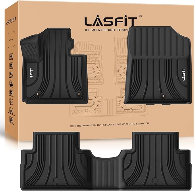 LASFIT Floor Mats for Hyundai Santa Fe Hybrid PHEV 2021 2022 2023 (Only Fit Hybrid & PHEV, Not Fit Gas) All Weather TPE Custom Fit Car Floor Liners 1st & 2nd Row Mats Accessoires, Black