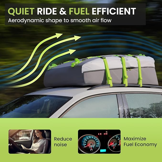 Sailnovo Car Roof Bag Rooftop Cargo Carrier 21 Cubic,Waterproof Cargo Roof Bag for Most Vehicles with/Without Roof Rack with Strap, Anti-Slip Mat,6 Door Hooks(Classic Gray-Green)