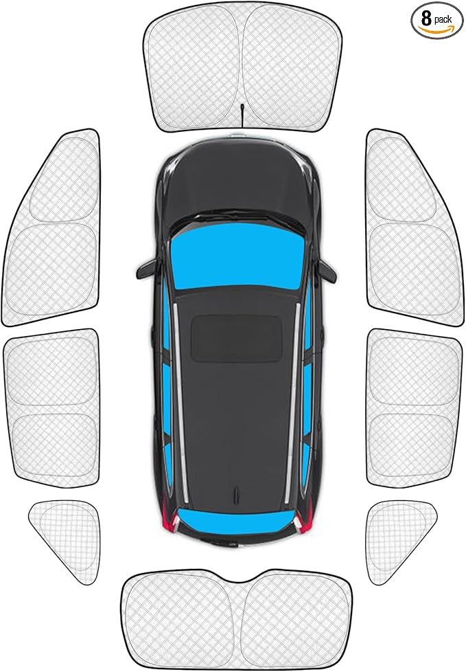 KMF 8pcs Full Window Sun Shades Custom Fit for Honda CR-V 2012-2016, CRV Sun Protecting Privacy Car Window Covers Sunshade for Windshield Side Rear, UV Block and Blackout for Camping Accessories