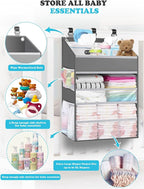 Hanging Diaper Caddy Organizer Crib Organizer–Spacious Baby Girl/Boy Nursery Storage Organizer for Changing Table, Playpen/Wa