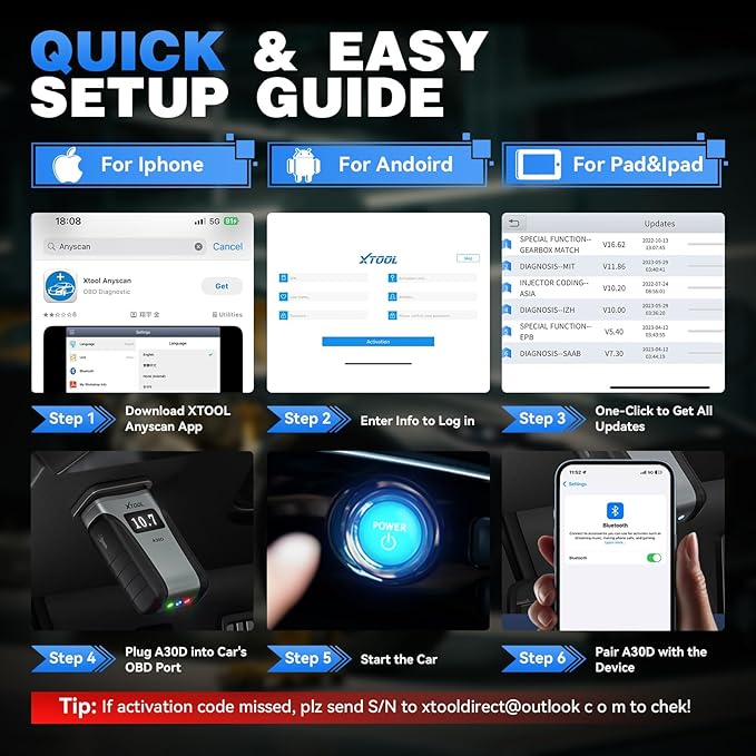 XTOOL Anyscan A30D OBD2 Scanner Diagnostic Tool - Bidirectional Scan Tool Wireless - Lifetime Updates & 19 Resets Crank Sensor