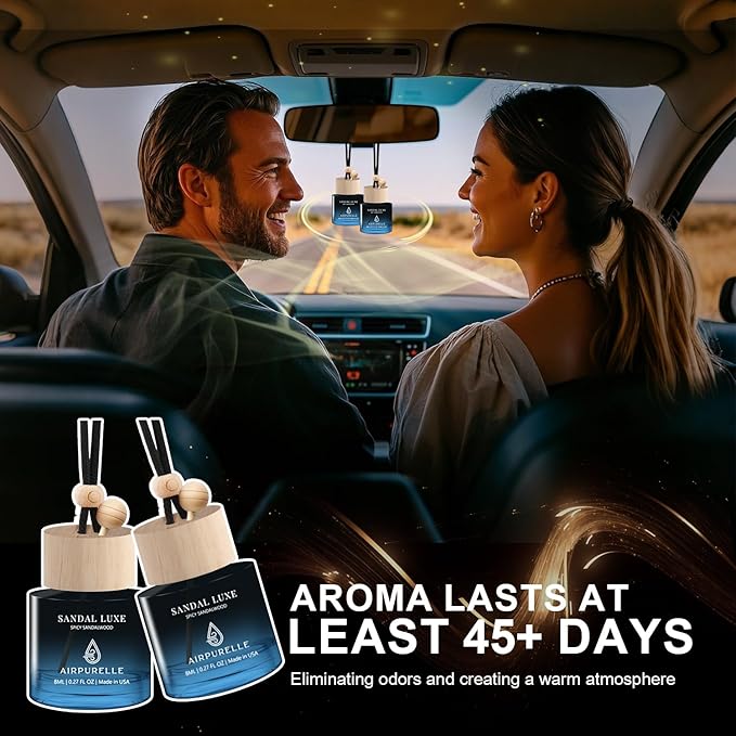 Car Air Freshener Hanging 2 Pack Car Air Fresheners Diffuser - Spicy Sandalwood Fragrance Oil Air Diffuser for Car, 45+ days 