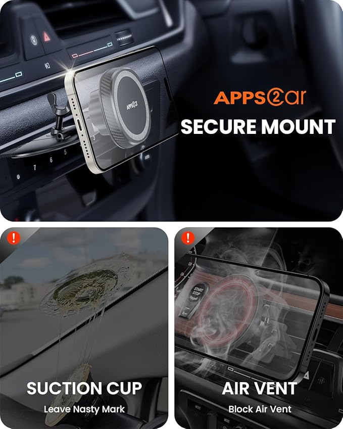 APPS2Car for Magsafe CD Player Phone Mount [17 Strong Magnets] Magnetic CD Phone Holder for Car Hands-Free Car Mount Compatible with iPhone 17 16 15 14 13 12 Pro Max Mini Plus MagSafe Case All Phones