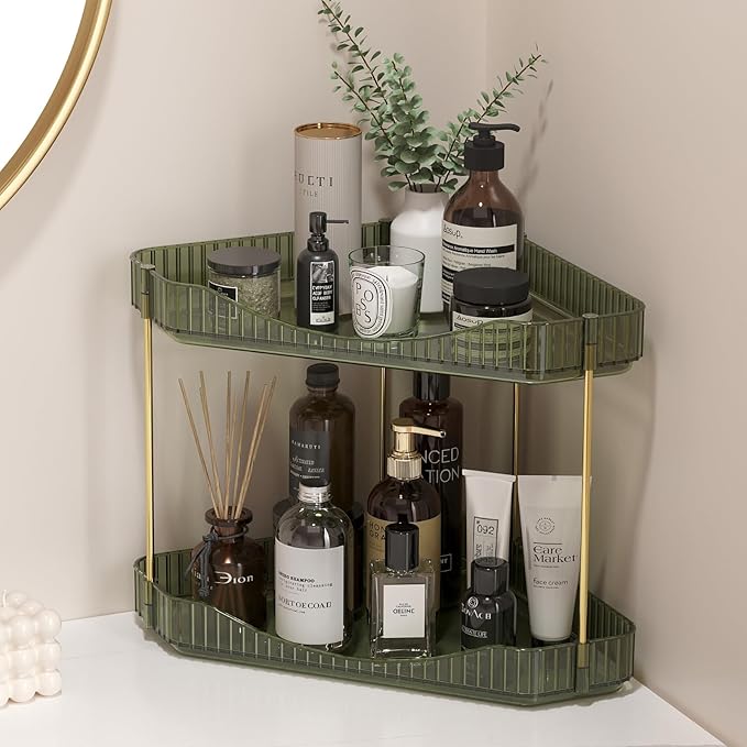 Lifewit 2-Tier Corner Bathroom Counter Organizer, Plastic Makeup Skincare Organizers Storage Countertop, Large Sink Cosmetic 
