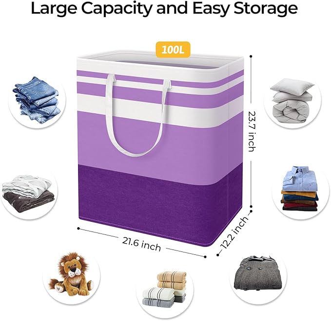 HomeHacks 2 Pack Large Laundry Baskets, Waterproof, Freestanding Laundry Hampers, Collapsible Clothes Hamper with Reinforced 