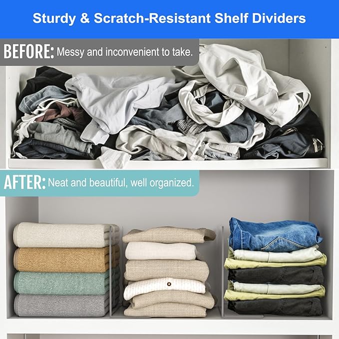 OKPOW Shelf Dividers Closet Organizer - 7.5" Tall X 11.8" Deep Acrylic Clear Sturdy Separate for Clothes Purse - Adjustable S