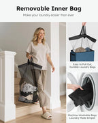 SOLEDI Slim Laundry Hamper with Lid, Narrow Laundry Basket with Removable Bags, Dirty Clothes Hamper with handle, Small Hampe