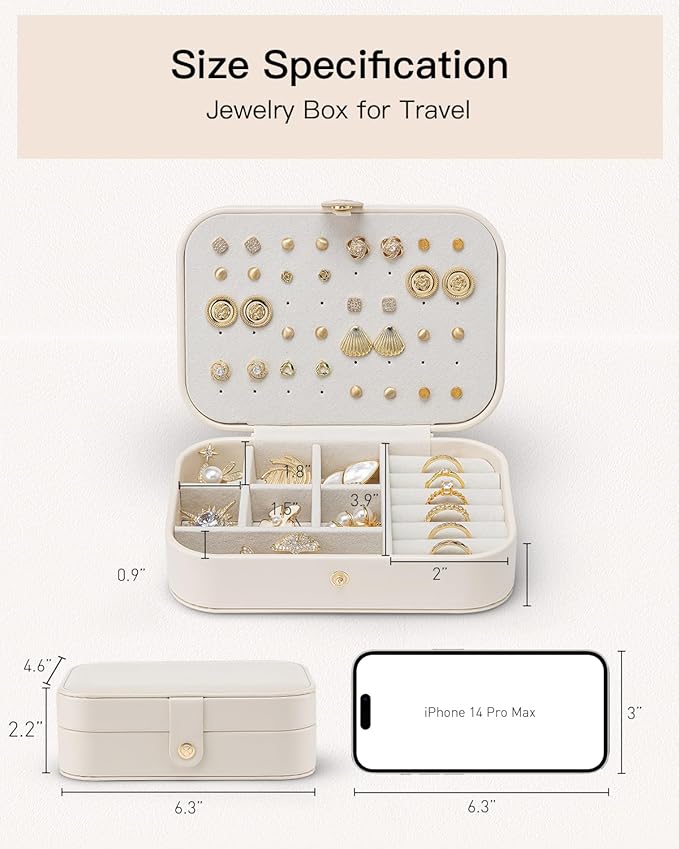 VLANDO Travel Jewelry Case for Women Girls, Gifts for Mother, PU Leather Small Jewelry Box for Rings, Necklaces, Bracelets, E