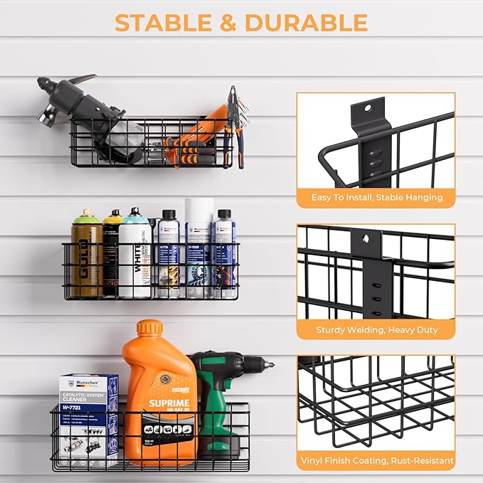 INCLY 27PCS Slatwall Accessories Kit, Includes 3 Pack Ventilated Metal Wire Slat Wall Baskets, Multisized Heavy Duty Slatwall