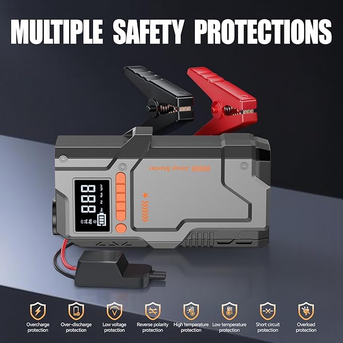 Jump Starter with Air Compressor, 5000A Battery Jumper Starter Portable (9.0 Gas/8.0L Diesel),150 PSI Tire Inflator, 12V
