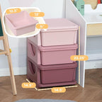 Qaba 3 Tier Kids Storage Unit, 3 Drawer Chest Toy Organizer Plastic Bins for Kids Bedroom Nursery Kindergarten Living Room fo