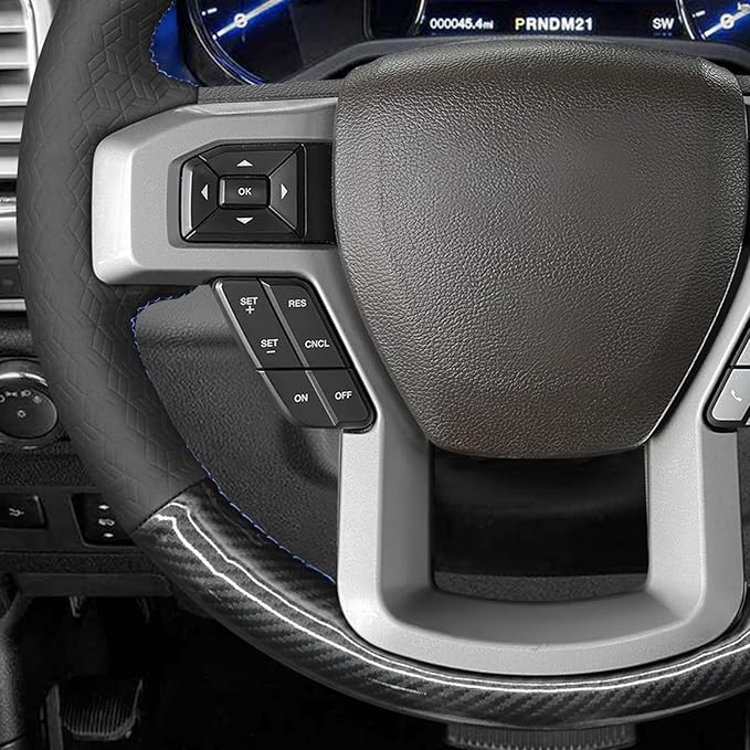 MEWANT DIY Shiny PU Carbon Fiber Cube Embossed Faux Leather Steering Wheel Cover for Ford F150 F250 F350 Expedition 2018