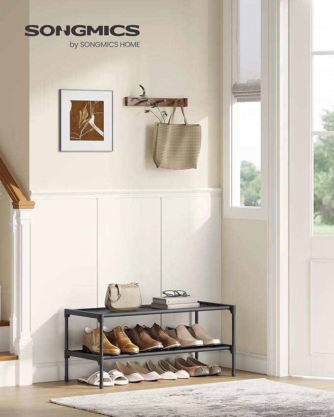 SONGMICS Shoe Rack, 2-Tier Shoe Storage Organizer, Space-Saving, 11.7 x 24.5 x 12.2 Inches, Entryway, Metal Frame, Non-Woven 
